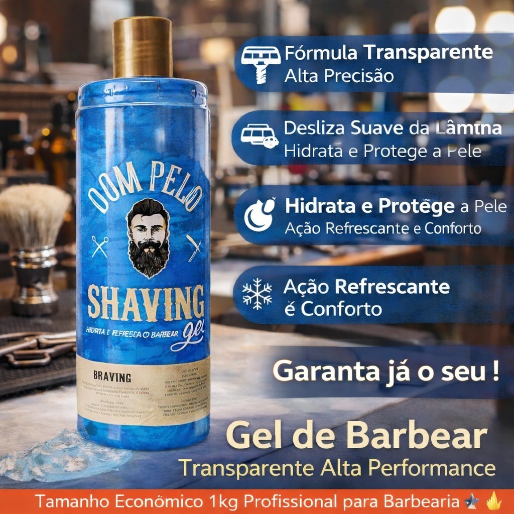 Gel de Barbear Profissional Dom Pelo 1kg Transparente para Barbeiro Barbearia Shaving Gel Alta Performance