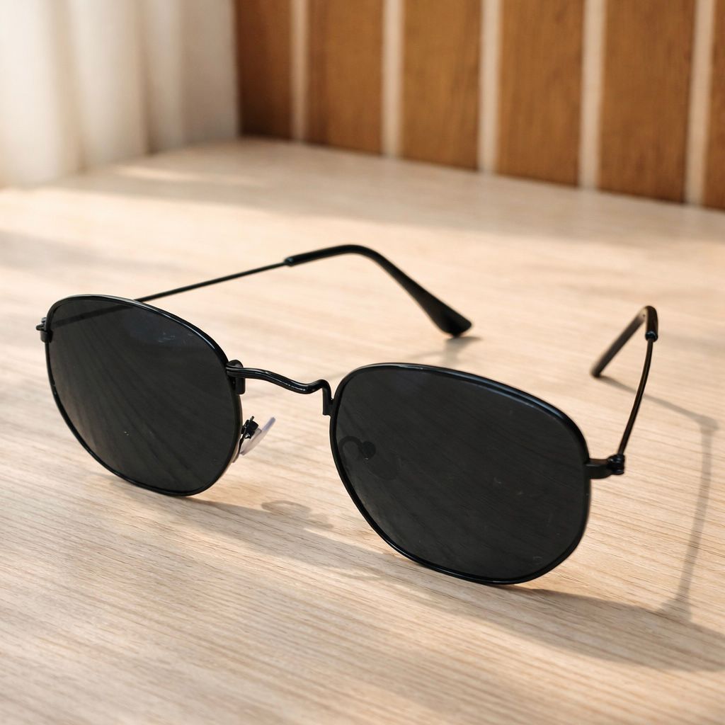 Óculos Hexagonal Masculino e Feminino Retrô Estilo Vintage Lente Preto