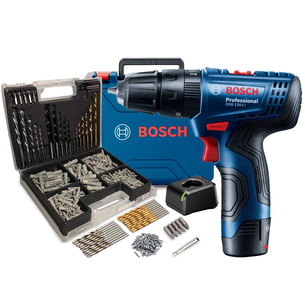 Parafusadeira Furadeira Bosch 12v Gsb120li 60hz 127/220v + Kit Maleta 300 Peças