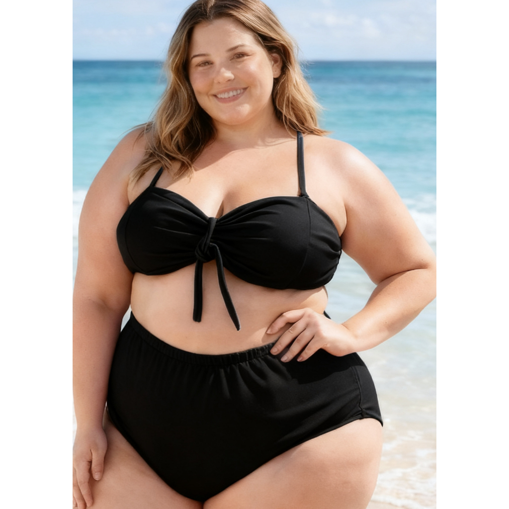 Biquíni Plus Size Cintura Alta Top 2 em 1 Moda Praia Suplex em Oferta na Shopee