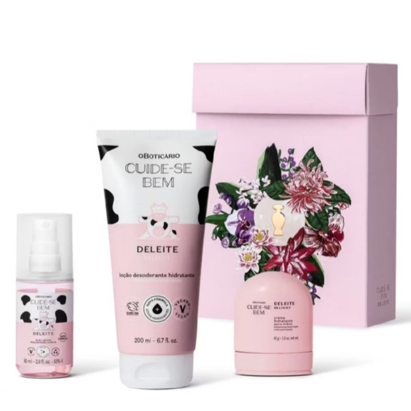 Kit Cuide‑se Bem Deleite Hidratante 200ml + Body Splash + Creme para Mãos – O Boticário Original Presente
