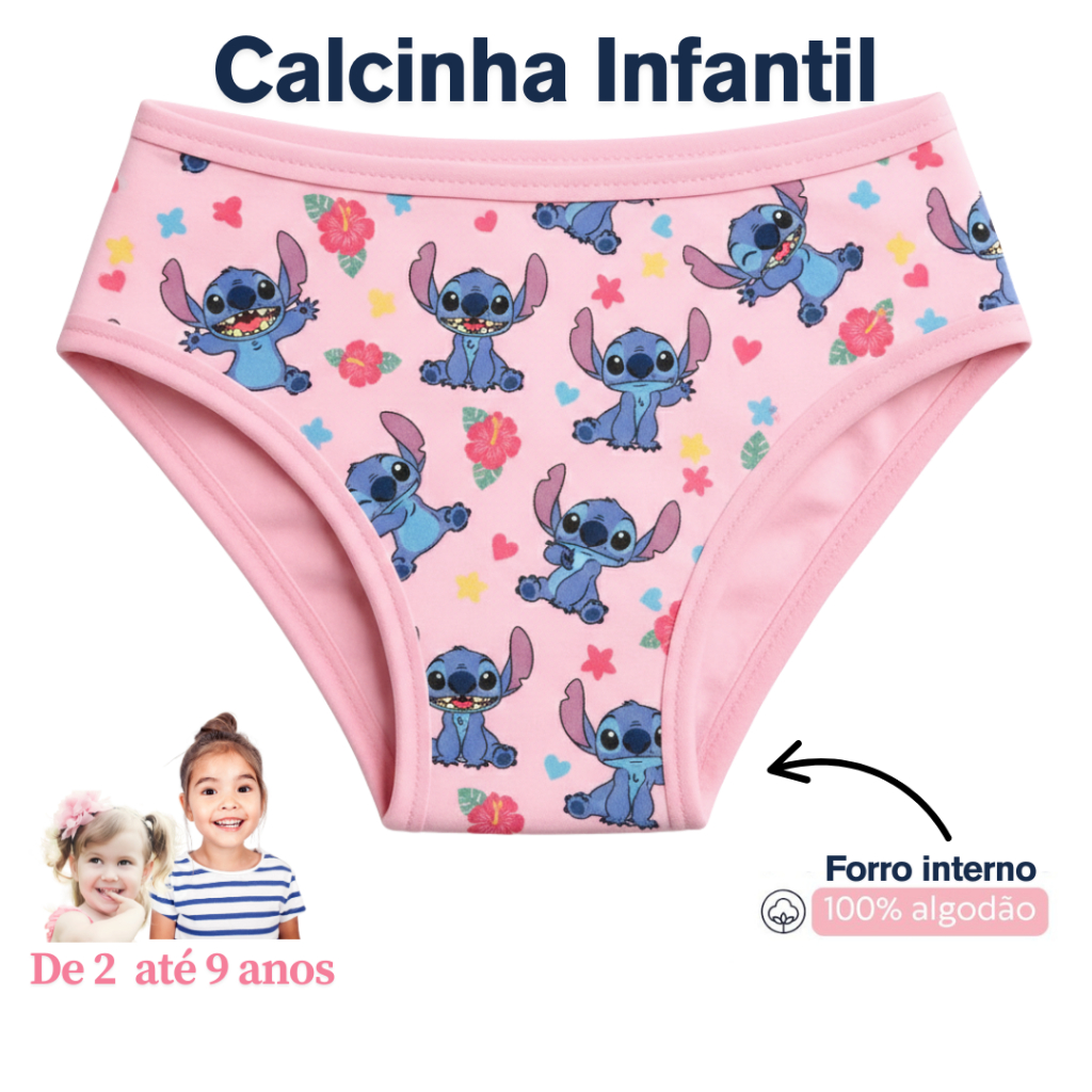 Kit 10 Calcinha Infantil Tanga Estampada Conforto Tecido Microfibra Com Forro Algodão