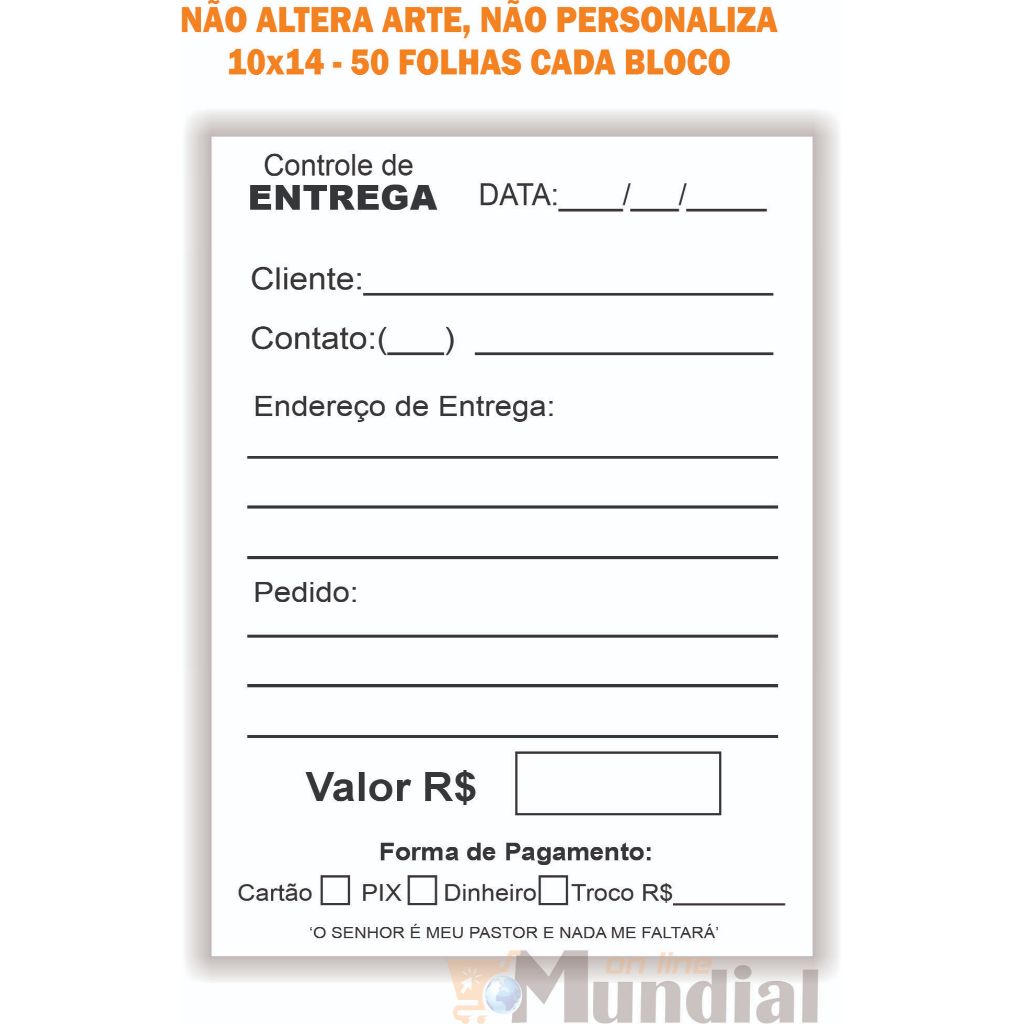5 Talões Controle de Entrega 10x14cm, 50 folhas cada bloco, Papelaria Delivery em Oferta na Shopee