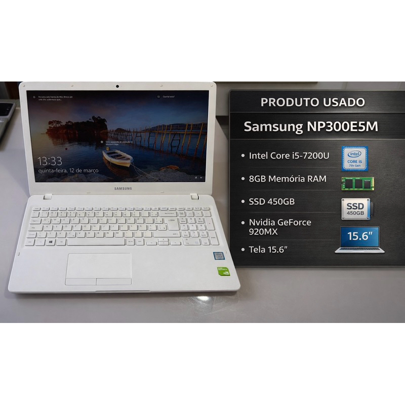 Notebook Samsung Np300E5M Intel core i5 7º geração/ 8GB/ Ssd 450GB/ placa de vídeo GeForce 920MX