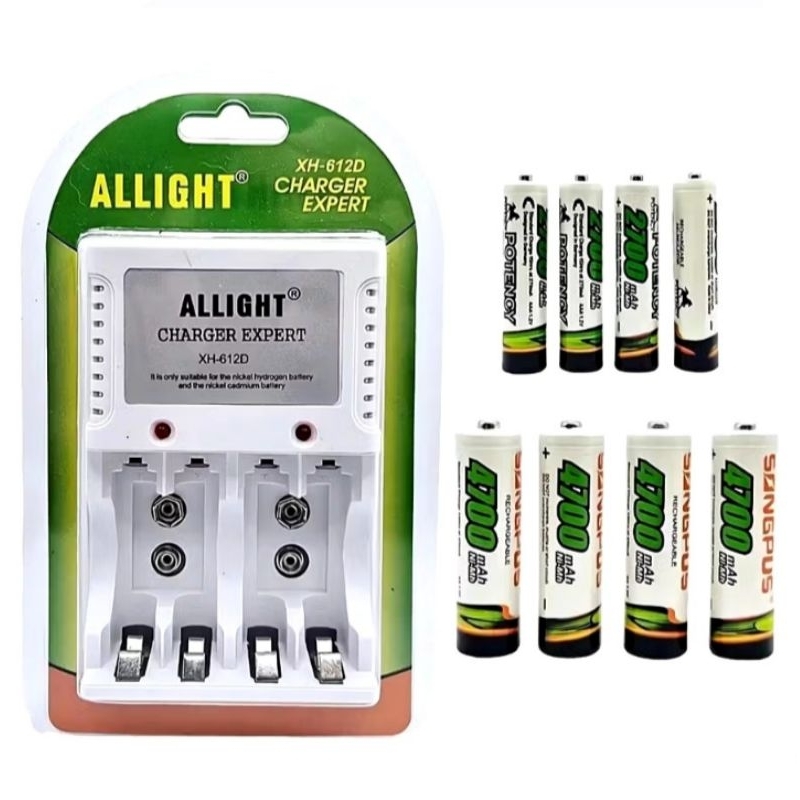 Kit Carregador de Pilhas + 4 Pilhas AA/AAA Recarregáveis