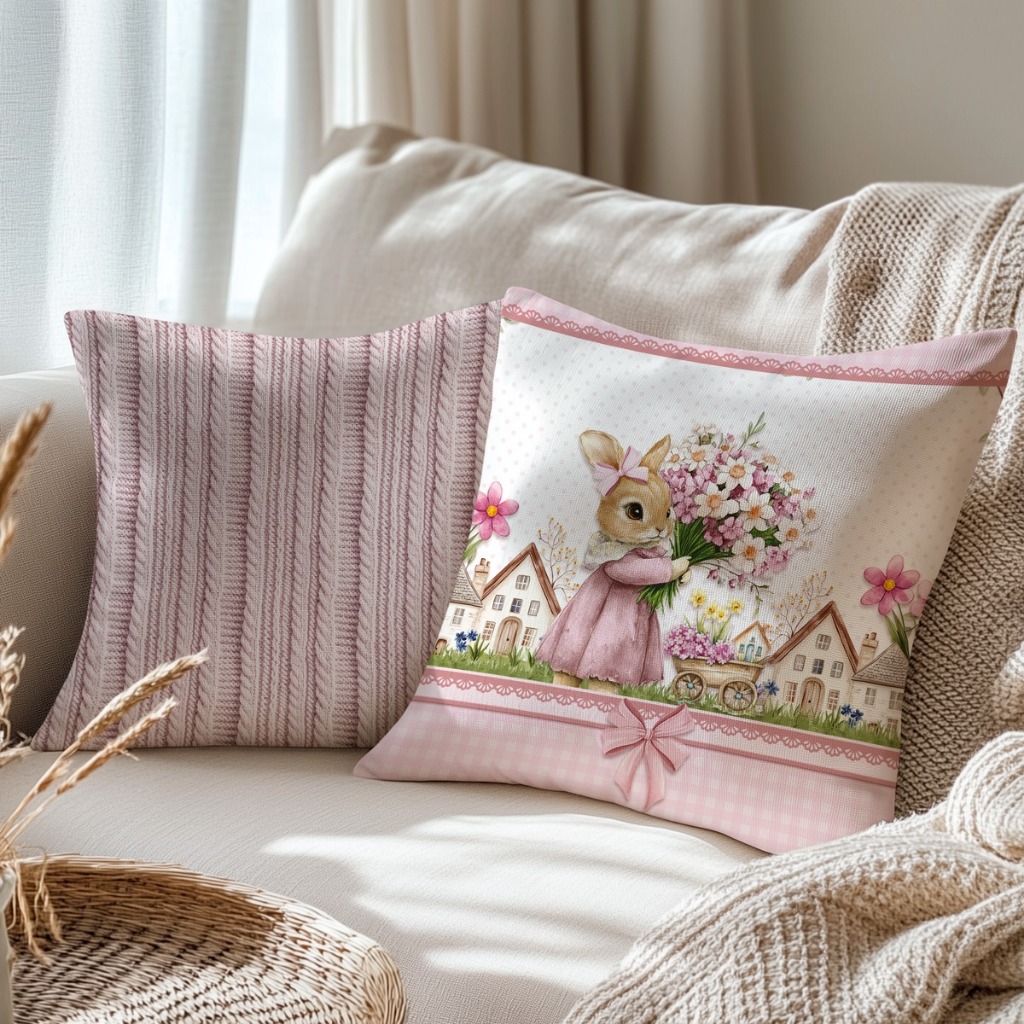 02 Capas Para Almofada Decorativa  44cm x 42cm - Digital Coelhinha + tricô em Oferta na Shopee