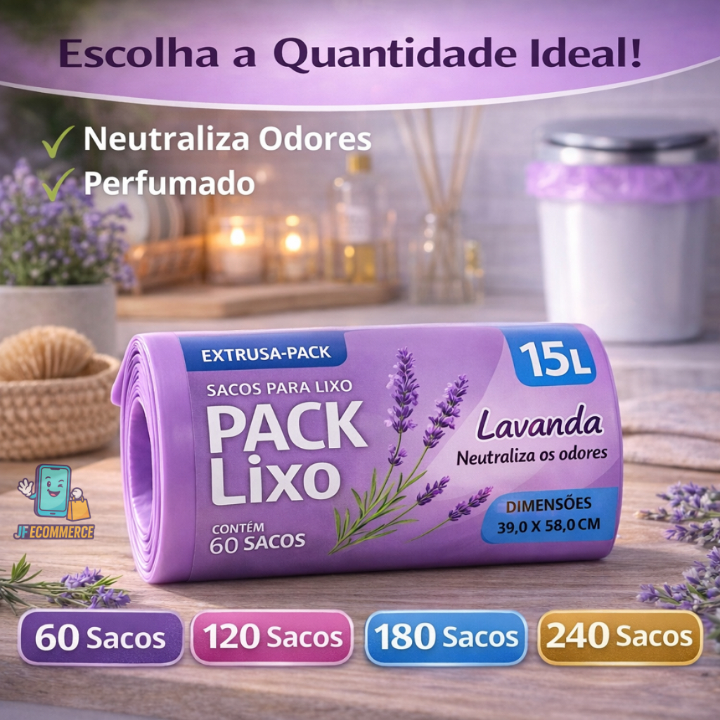 Saco de Lixo Lavanda 15 Litros Perfumado Cheiroso Resistente Anti Inseto Anti Odor