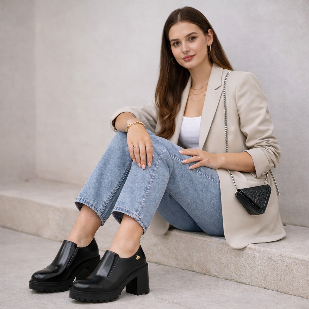 Kit Oxford Tratorado Salto Sapato Social + Mini Bolsa Triangular