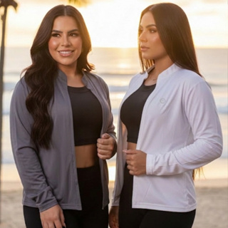 Kit 2 Casaquinho UV Feminino Manga Longa Proteção Solar Fitness Academia Corrida Treino Sem Ziper em Oferta na Shopee