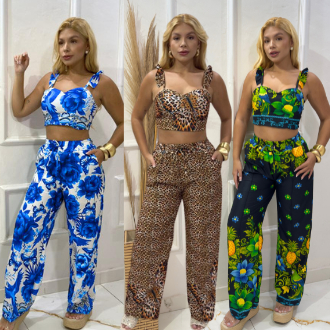 Conjunto Cropped e Pantalona Alça ajustável, Top, Calça, Croped PRIMAVERA/VERÃO