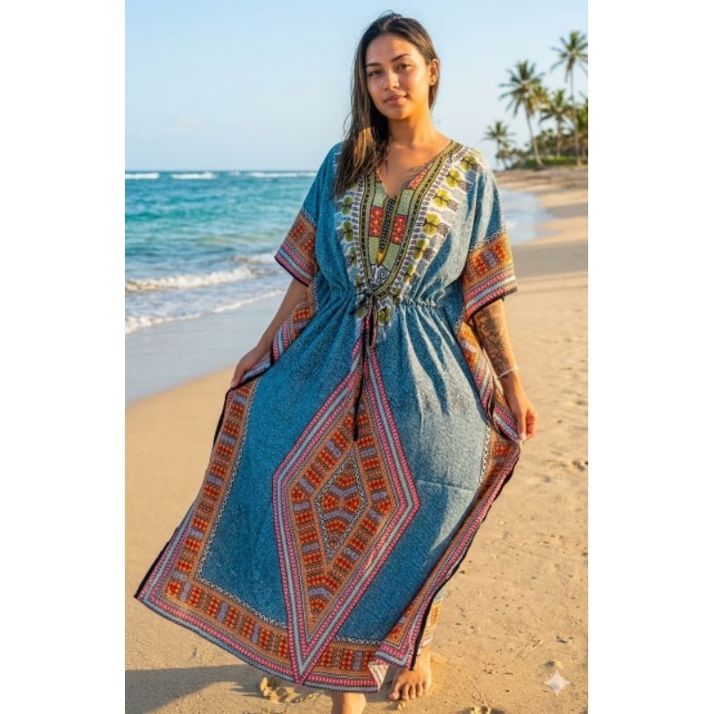 vestido kaftan indiana estampada saída de praia