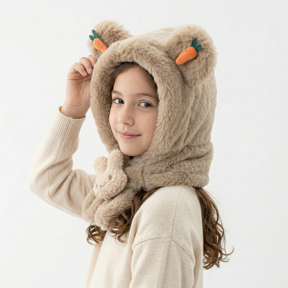 Gorro de lã Chapéu de Orelha Infantil de Coelho Kawaii Cachecol Inverno 3 em 1  de ovelha Forrada FMZ2517CH
