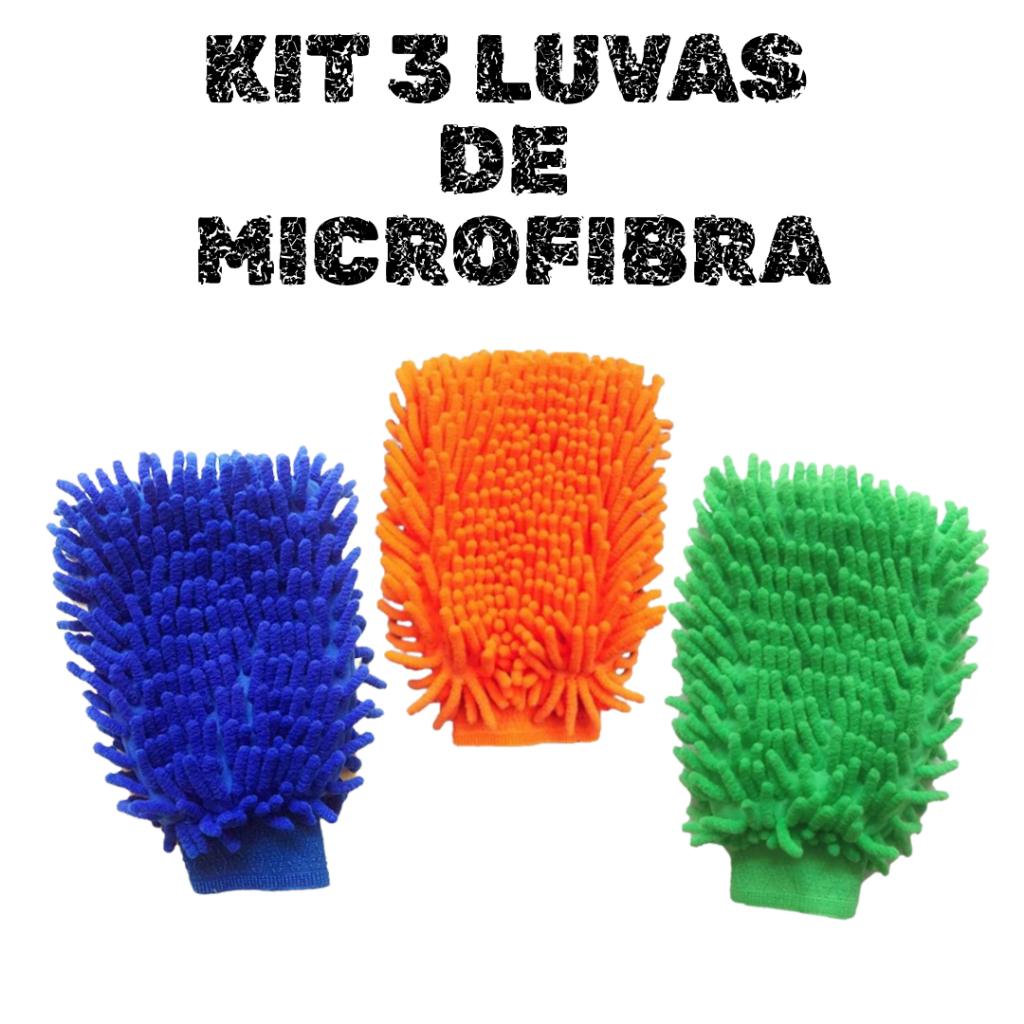 Kit 3 Luvas de Microfibra Multiuso para Limpeza Veicular
