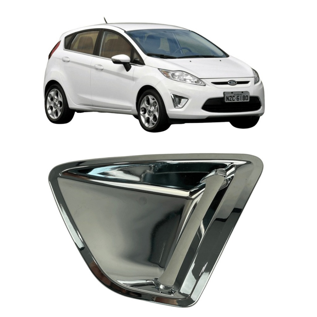 GRADE MOLDURA FAROL DE MILHA FORD NEW FIESTA MEXICANO 2011 2012 ESQUERDA CROMADA COM FURO MILHA