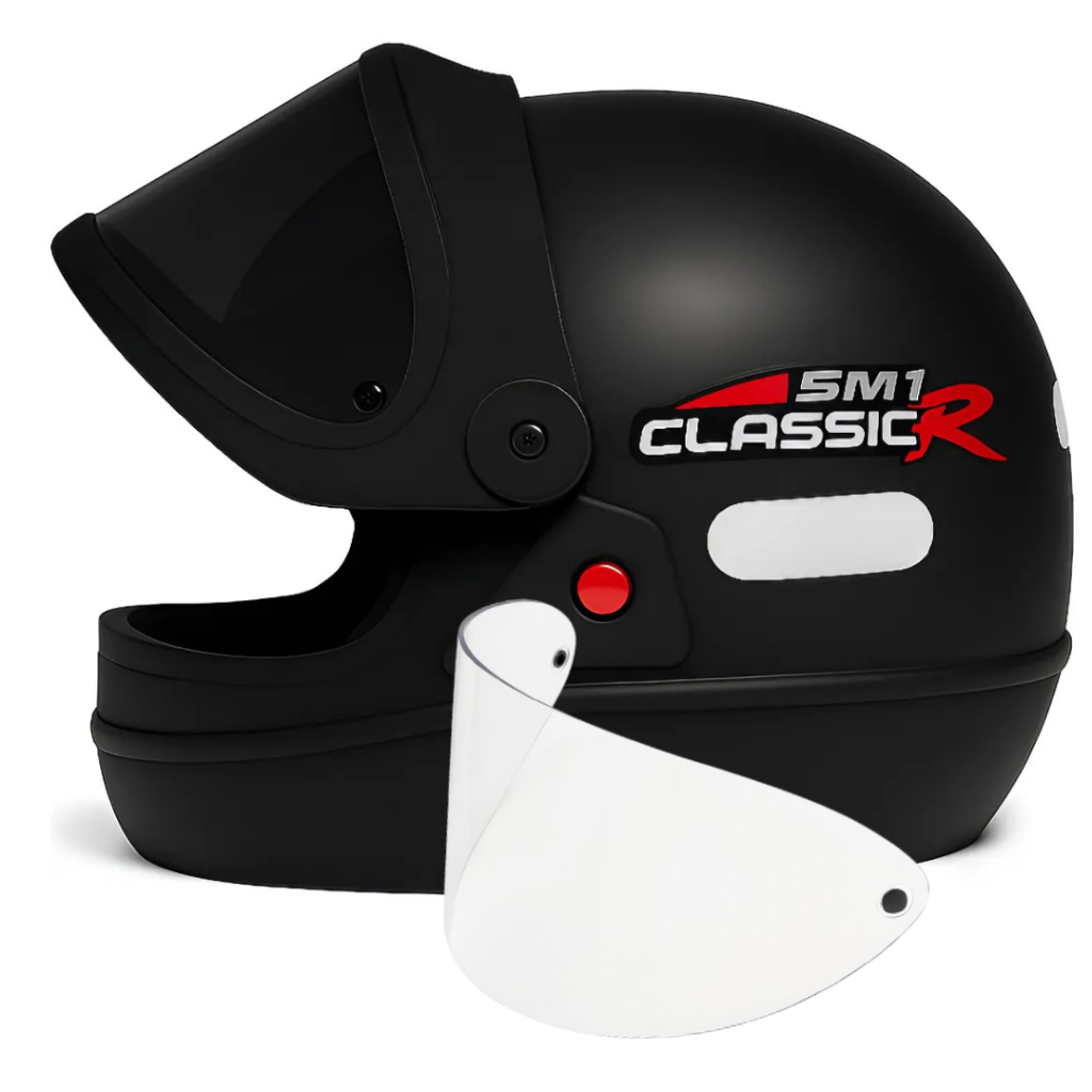 Capacete Masculino Automático Moto San Marino Preto Fosco Viseira Fumê Extra