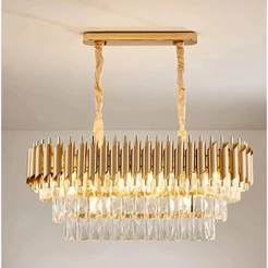 Lustre Pendente Vana Gold De Cristal Retangular Dourado 75cm