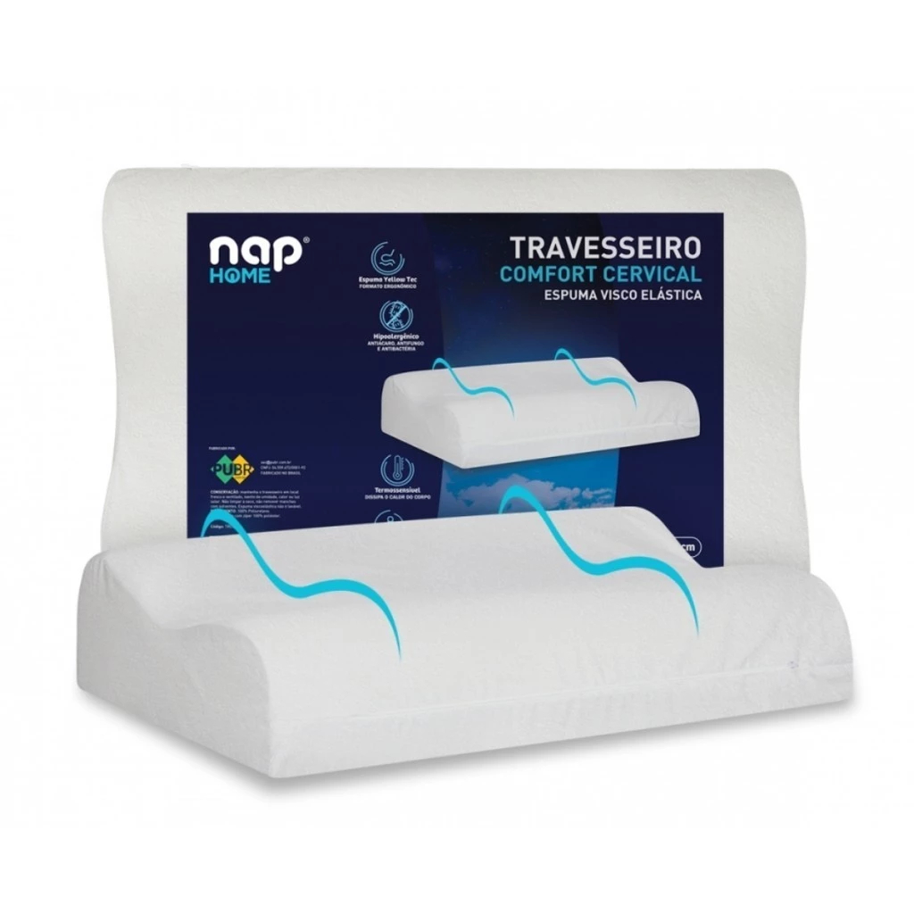 Nap Comfort Travesseiro Cervical Espuma Viscoletastica Nasa Ortopédico 68cm Conforto para Pescoço