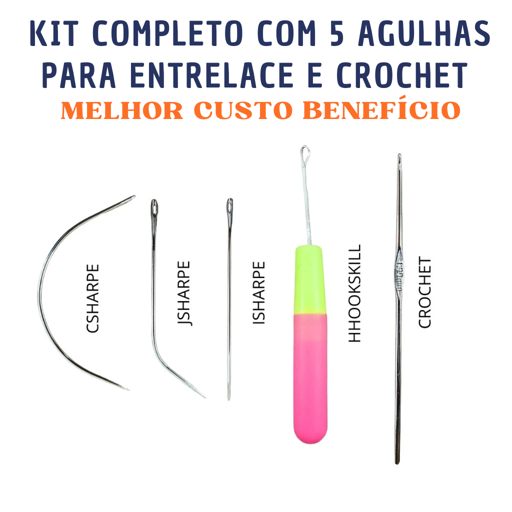 Kit Agulha Aplicação Entrelace Crochet Braid Com 5 Modelos