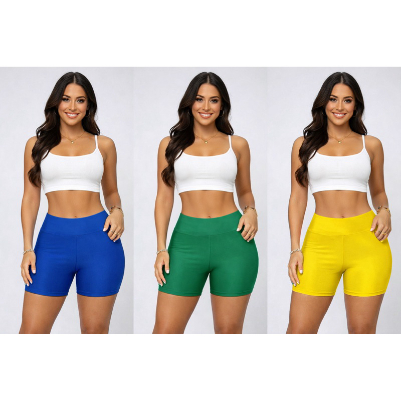 Short Feminino Suplex Cintura Alta Modelador Academia Fitness Shorts Legging Curto Elastano Moda Fitness Brasil