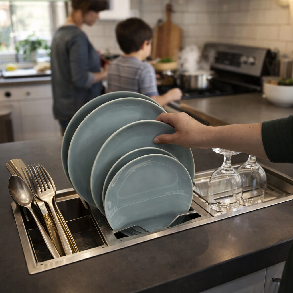 Calha Úmida Aço Inox Escovado 304 Embutir Escorredor  Louças Organizador de Bancada Cozinha Gourmet