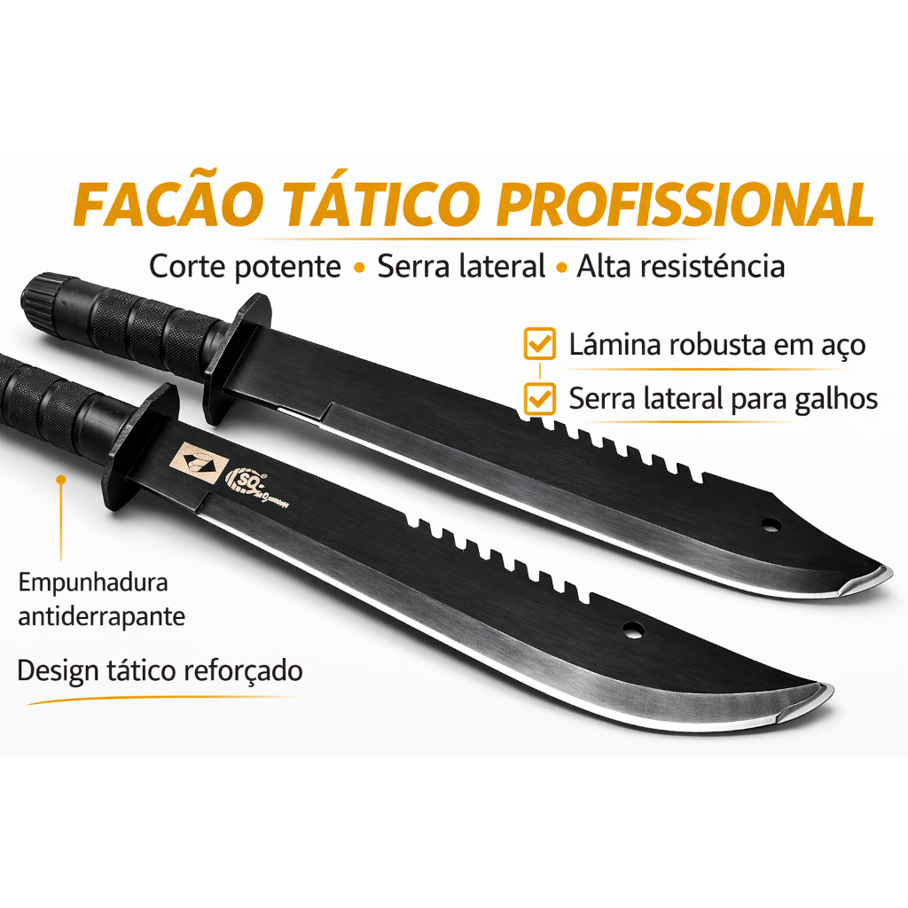 Facão Tático Militar Extremamente Afiado Resistente Camping Roça - Com Bainha (Área de corte: 30cm) em Oferta na Shopee