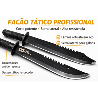 Facão Tático Militar Extremamente Afiado Resistente Camping Roça - Com Bainha (Área de corte: 30cm) em Oferta na Shopee