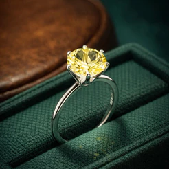 Anel Solitário Elegante Pedra Amarela 10mm em Prata 925