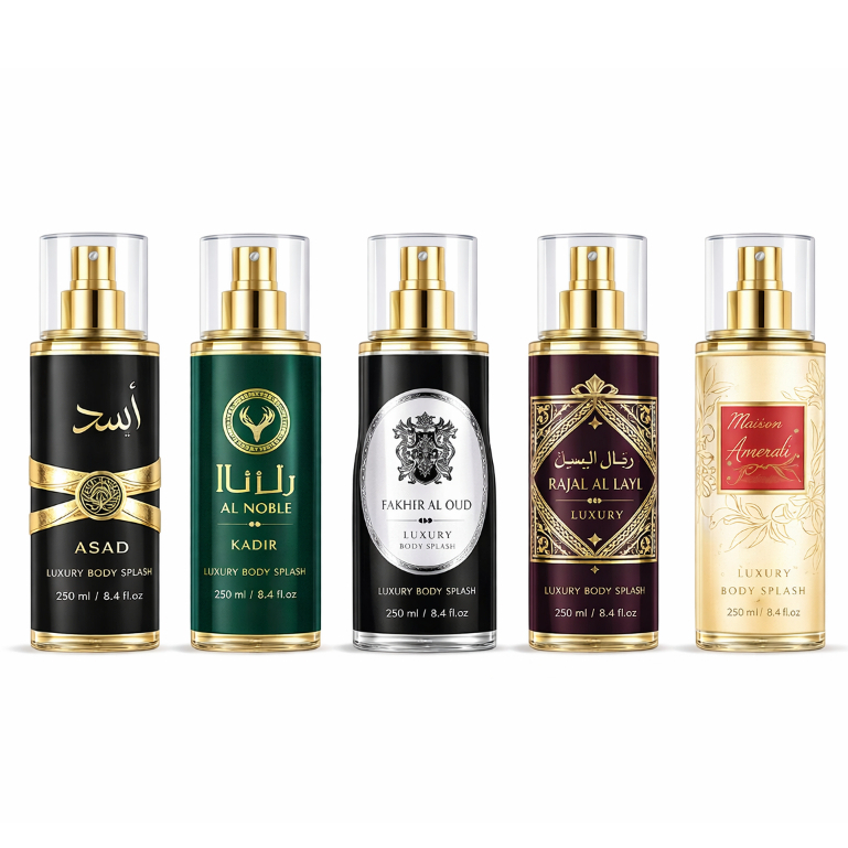 Kit Dubai Gold – 5 Body Splash Árabe Luxury Oud Collection em Oferta na Shopee