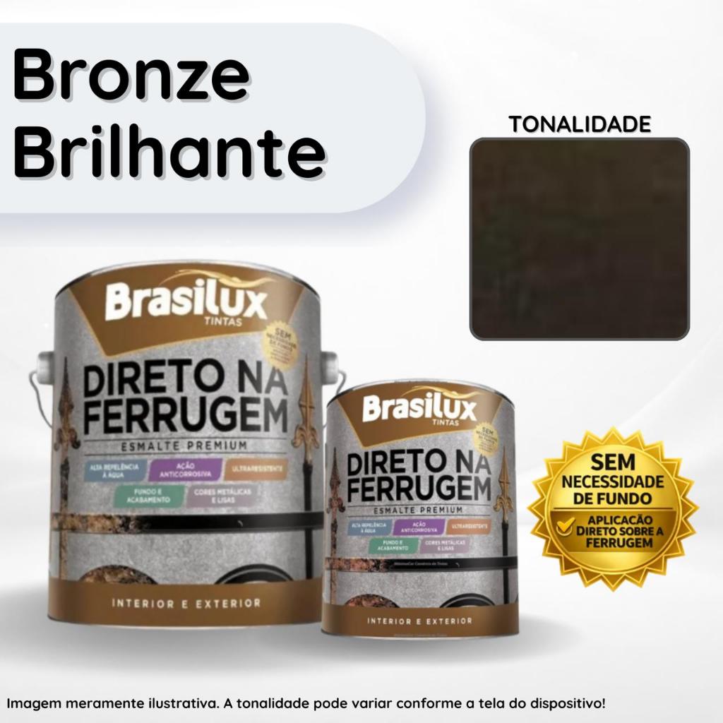 Tinta Esmalte Bronze Brilhante Premium Direto na Ferrugem 900ml e 3,6L Brasilux - Fundo e Acabamento em Oferta na Shopee