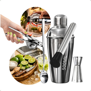 Kit Caipirinha Inox 5 Peças -  500ml Profissional Espremedor Coqueteleira Socador Macerador Dosador em Oferta na Shopee
