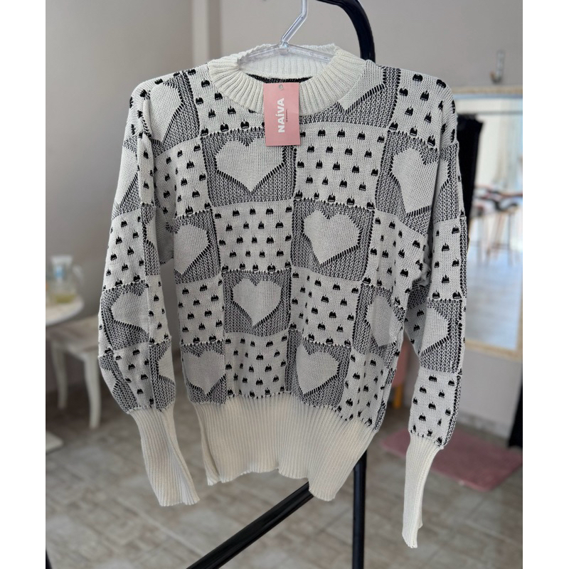 Blusa Feminina Tricô Coração Manga Longa – Delicada e Confortável Tamanho único