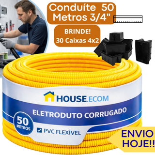 Conduíte Eletroduto 3/4 Corrugado Kit Rolo 50 Metros +30 Caixinhas 4x2 Preta em Oferta na Shopee