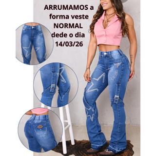 Calça Feminina Jeans Charlene Country Com Elastano Fivela Strass em Oferta na Shopee