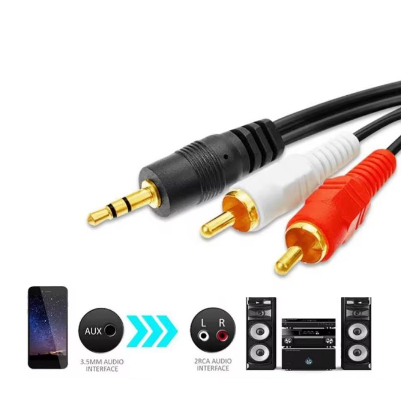 Cabo P2 Estéreo para 2 RCA Gold 1,80 metros em Oferta na Shopee