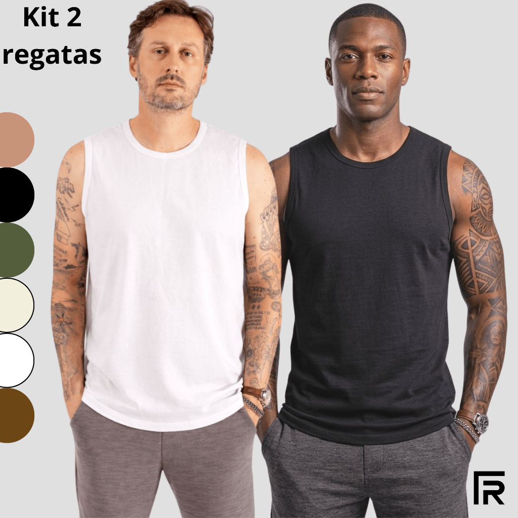 Kit 2 Regata De Algodão Básica Lisa Atacado Masculina 505292-K2-C3