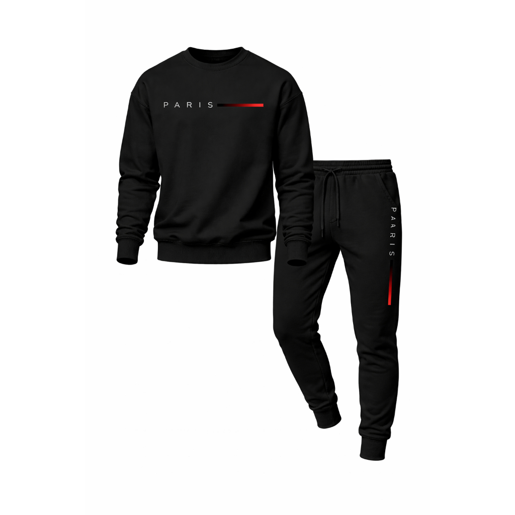 Conjunto Moletom Unissex Estampado Paris Calça e Blusa Com Capuz Bolso Canguru