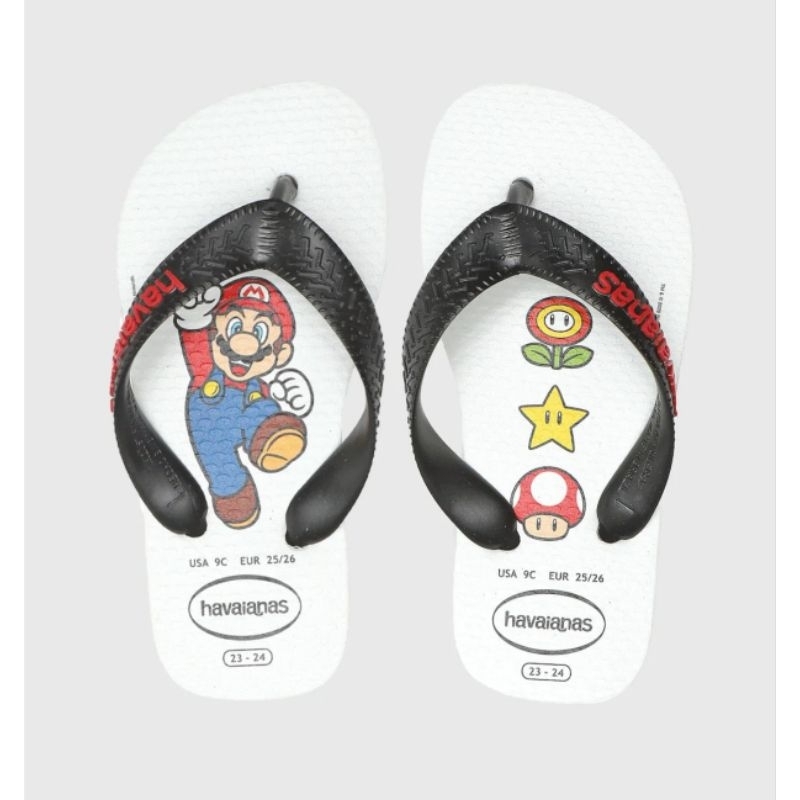 Chinelo Havaianas infantil Mario Bros preto/branco