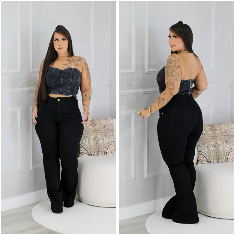 calça fler preta calça fler plus size crooped jeans grafite cropped jeans