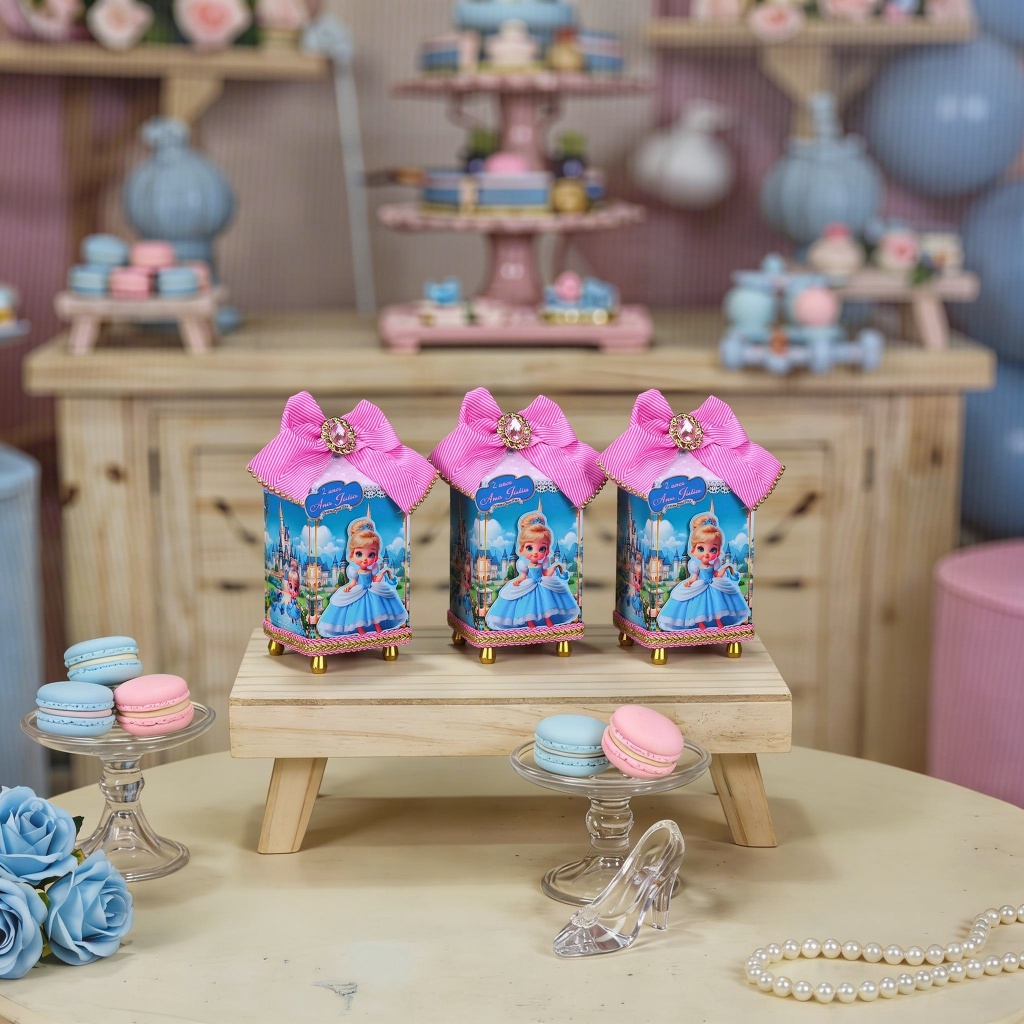 Kit Caixa Milk Cinderela Lembrancinha de Aniversário Infantil Personalizada Baby Cute Mesversários