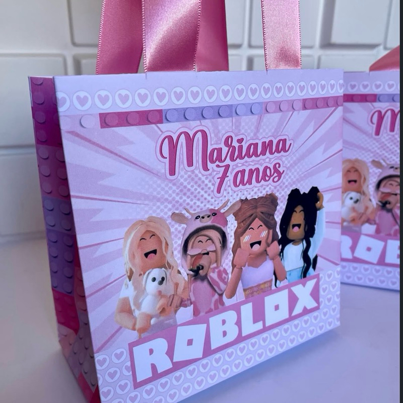 Sacolinha Personalizada Roblox Menina - Sacolinha surpresa - Aniversário - Festa infantil - Personalizados - Roblox rosa