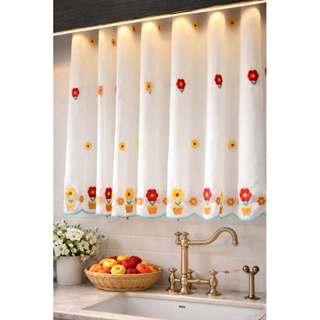 Cortina Cozinha voil Bordada  2,50 x 1,30 com forro em microfibra para janela elegant frutas em Oferta na Shopee
