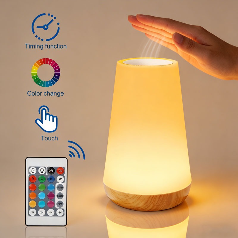 Abajur de cabeceira Luz Clássica de Mesa de Toque com Controle Remoto e Ajuste de Brilho RGB 5 Velocidades