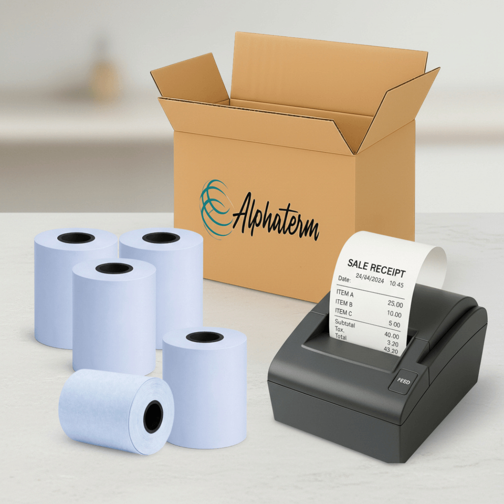 Bobina Térmica Azul 80x40 Cupom Fiscal PDV Delivery Senha 10 Rolos Papel Térmico Premium BPA Free Alphaterm