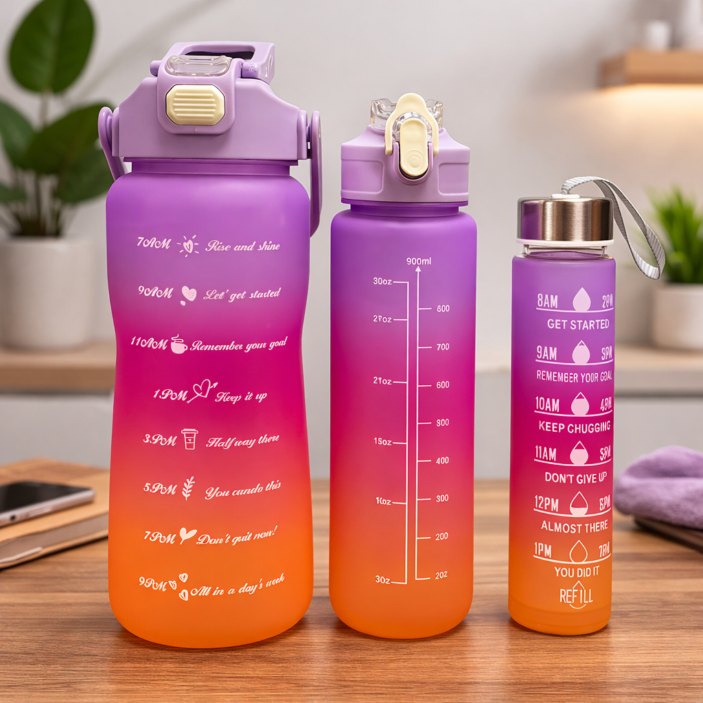 Kit 3 Garrafas Squeeze Motivacional 2l + 900ml + 300 Ml Agua