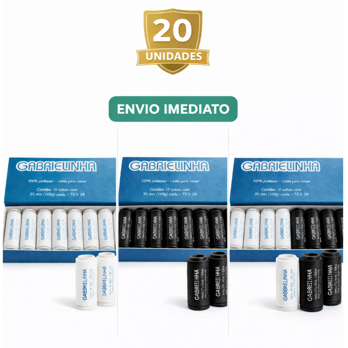 Kit Linha Gabrielinha Linhanyl Costura - 20 Tubos Preta e Branca