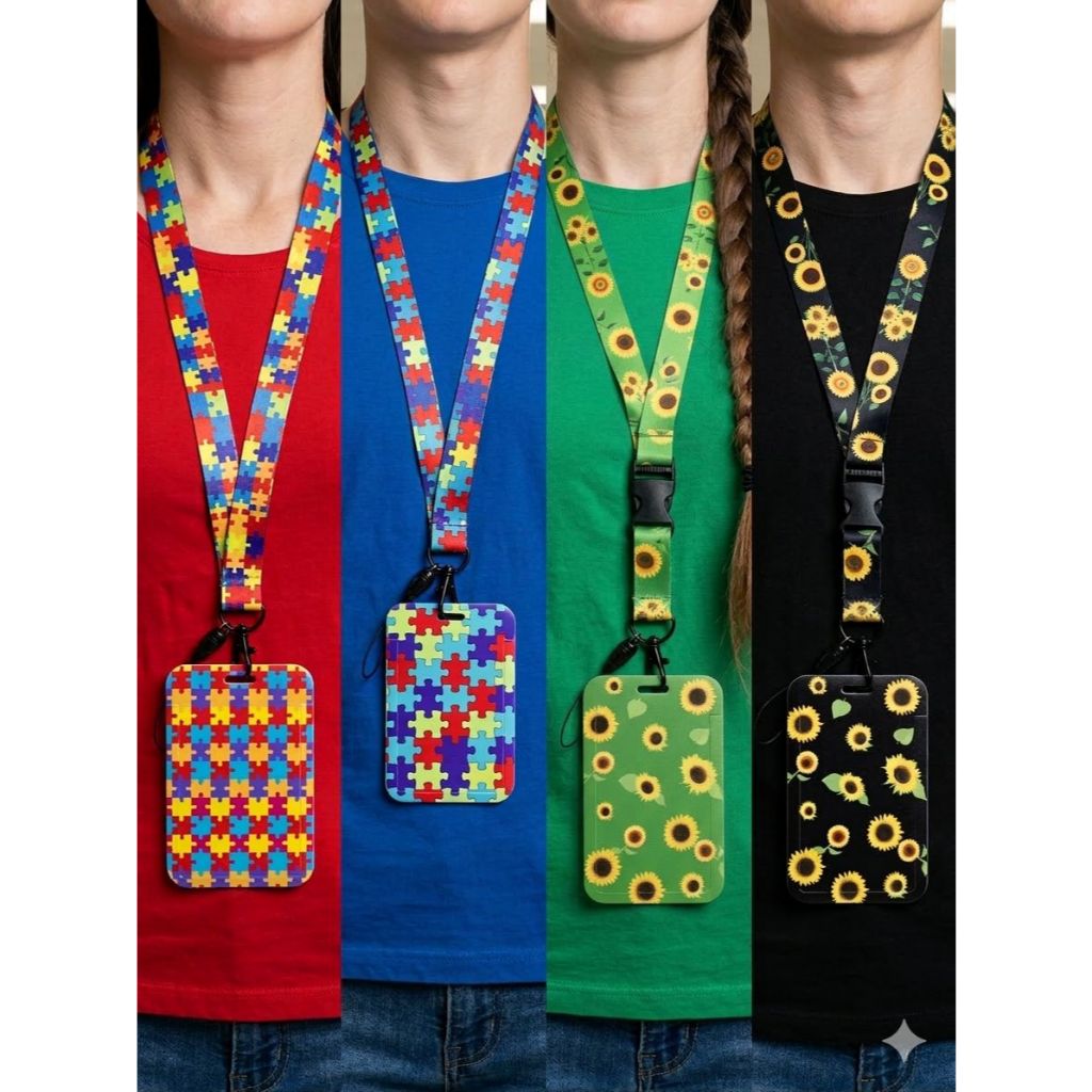Crachá Cartão de Identificação C/ Cordão  Autista Doença Oculta Porta Crachá Identificação Autismo e Deficiência Oculta