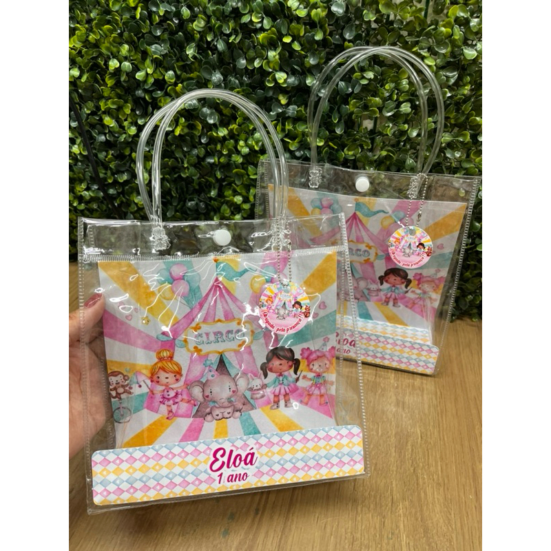 Sacola PVC Personalizada 20x20x8-Festa infantil- Lembrancinhas-Circo Rosa