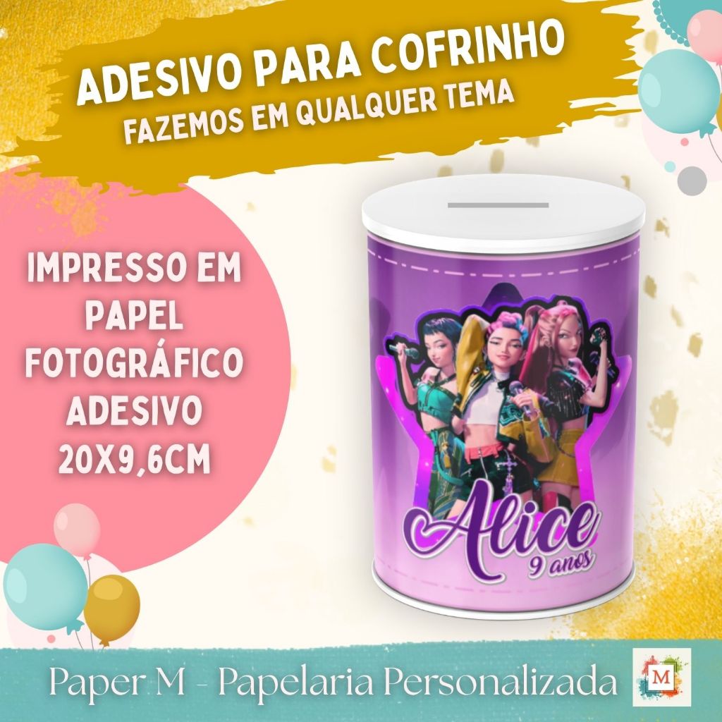 Rótulo adesivo para Cofrinho K POP LAS GUERREIRAS 10x6cm - Personalizado Lembrancinha, Aniversário