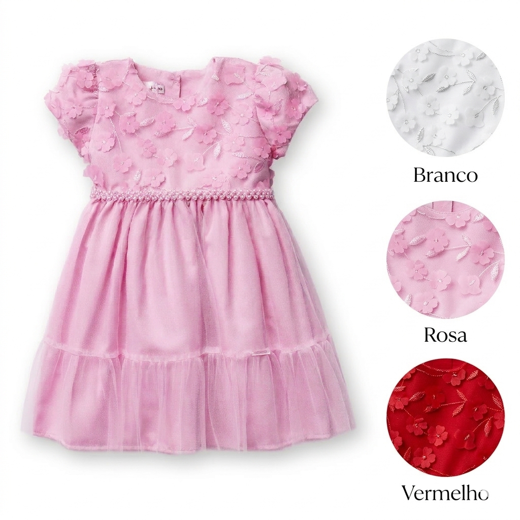 Vestido Fleur Menina Festa Luxo Tule Flores 3D Pérolas em Oferta na Shopee