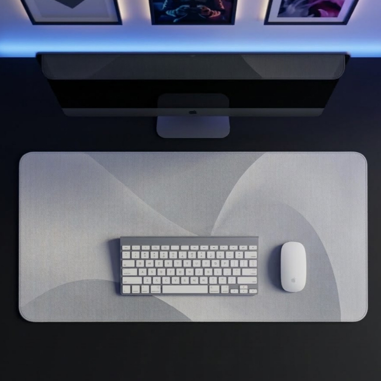 Mouse Pad Gamer Cinza Claro Grande Mesa Deskmat Extra Grande Clean Moderno Antiderrapante